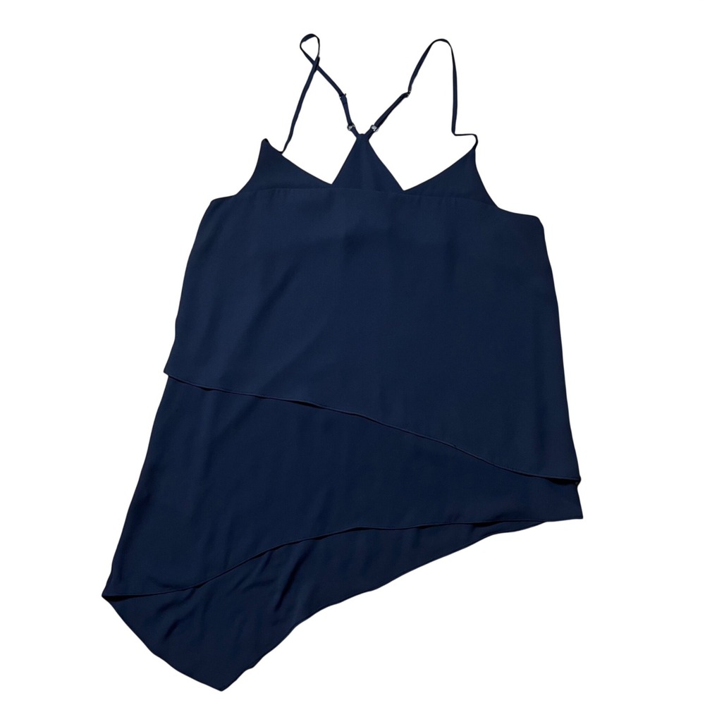 BCBGMAXAZRIA Mika Navy Blue Asymmetric Tiered Camisole Top WQR1S593 Small